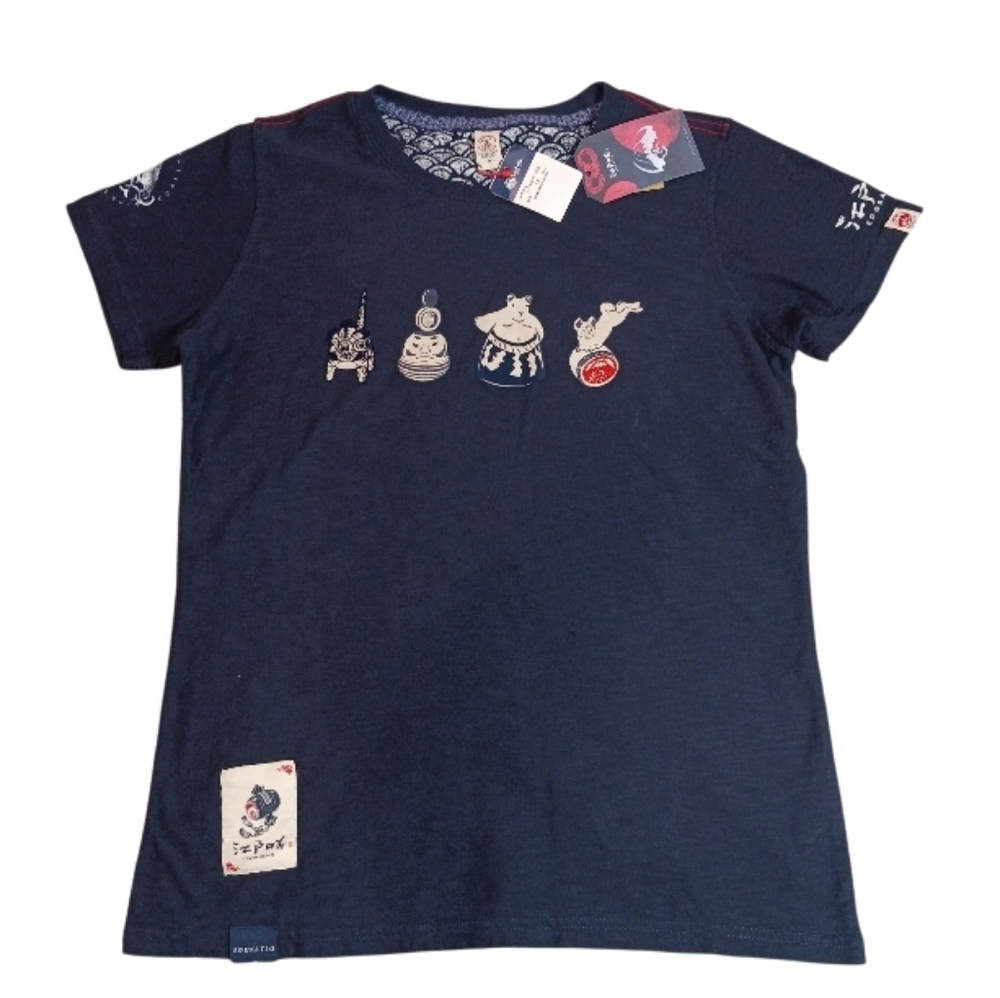 Edo katsu Japanese Women's T-shirt Navy Blue NWT Sz M Cotton